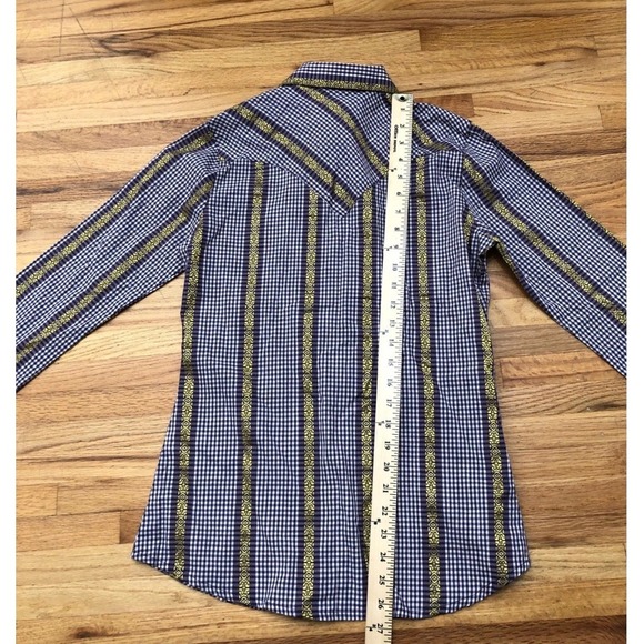 Wrangler Women's Plaid Western Shirt Gold Trim XS Snap Front Long Vintage Sleeve - Picture 7 of 10